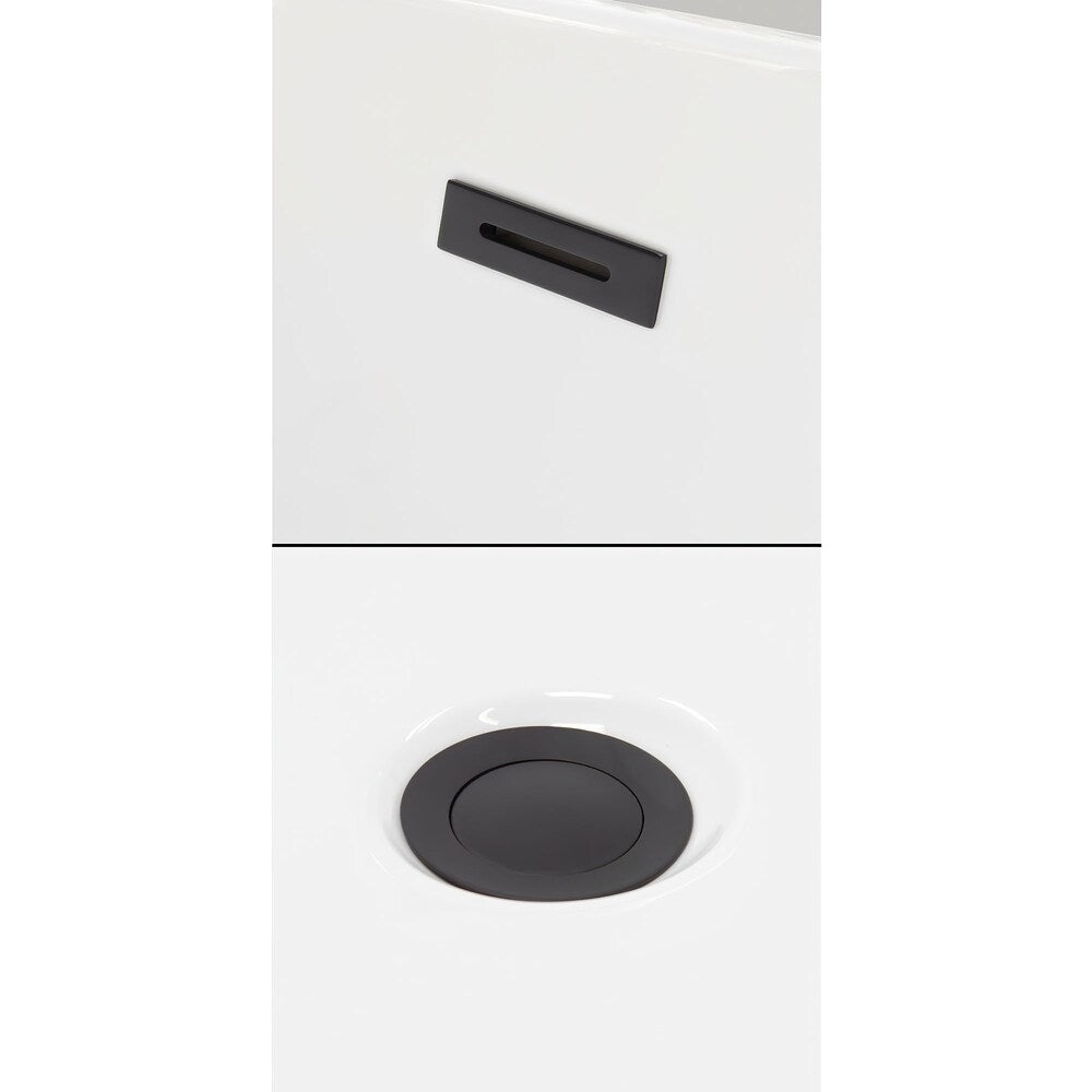 Baignoire autoportante Juno de 67 pouces en blanc mat avec robinet, drain et garniture de trop-plein en noir mat