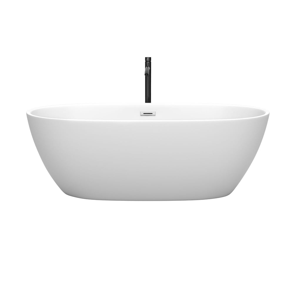 Juno 67 inch Freestanding Bathtub in Matte White with Polished Chrome Trim and Faucet in Matte Black