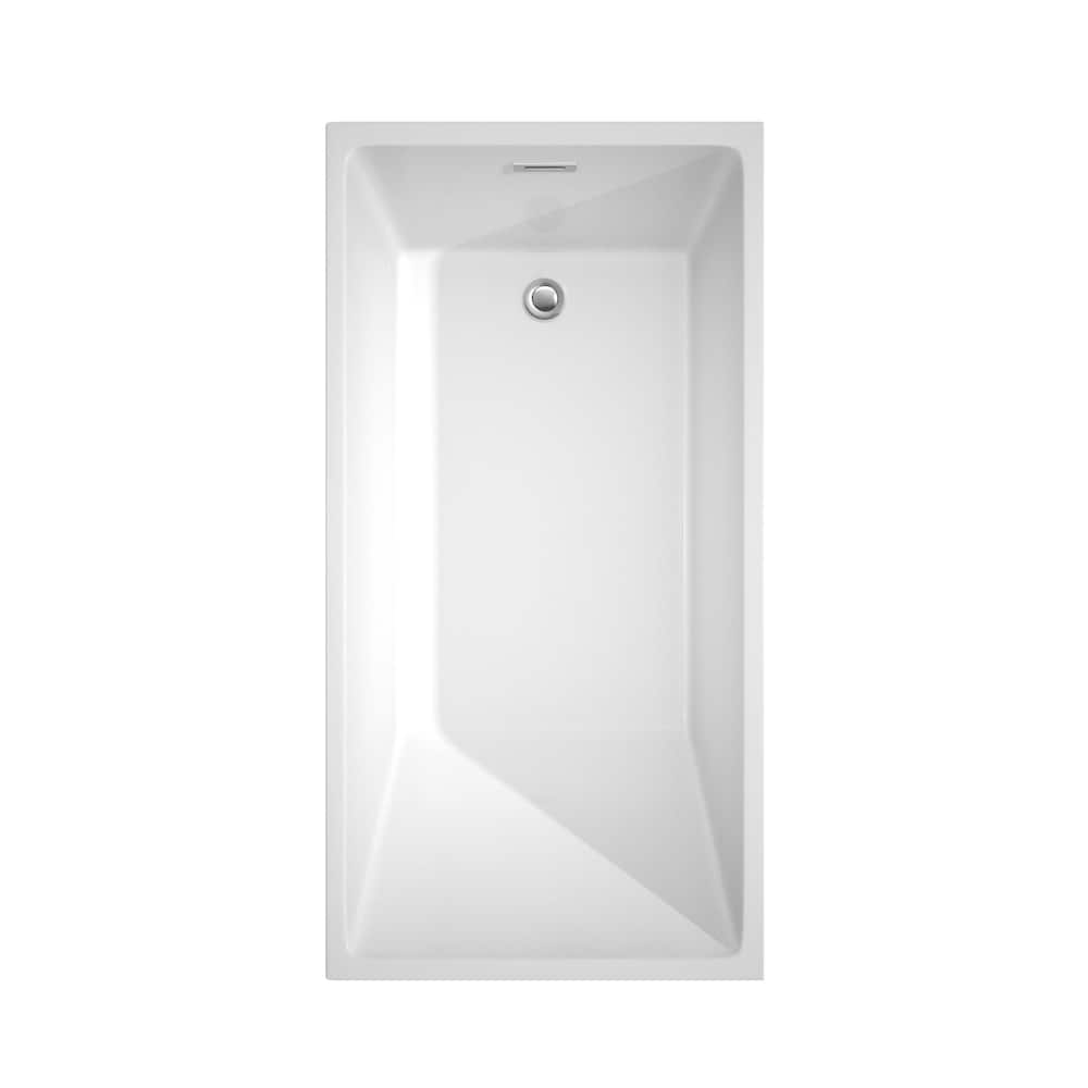 Hannah 59 inch Freestanding Bathtub in White with Polished Chrome Trim and Faucet in Brushed Gold