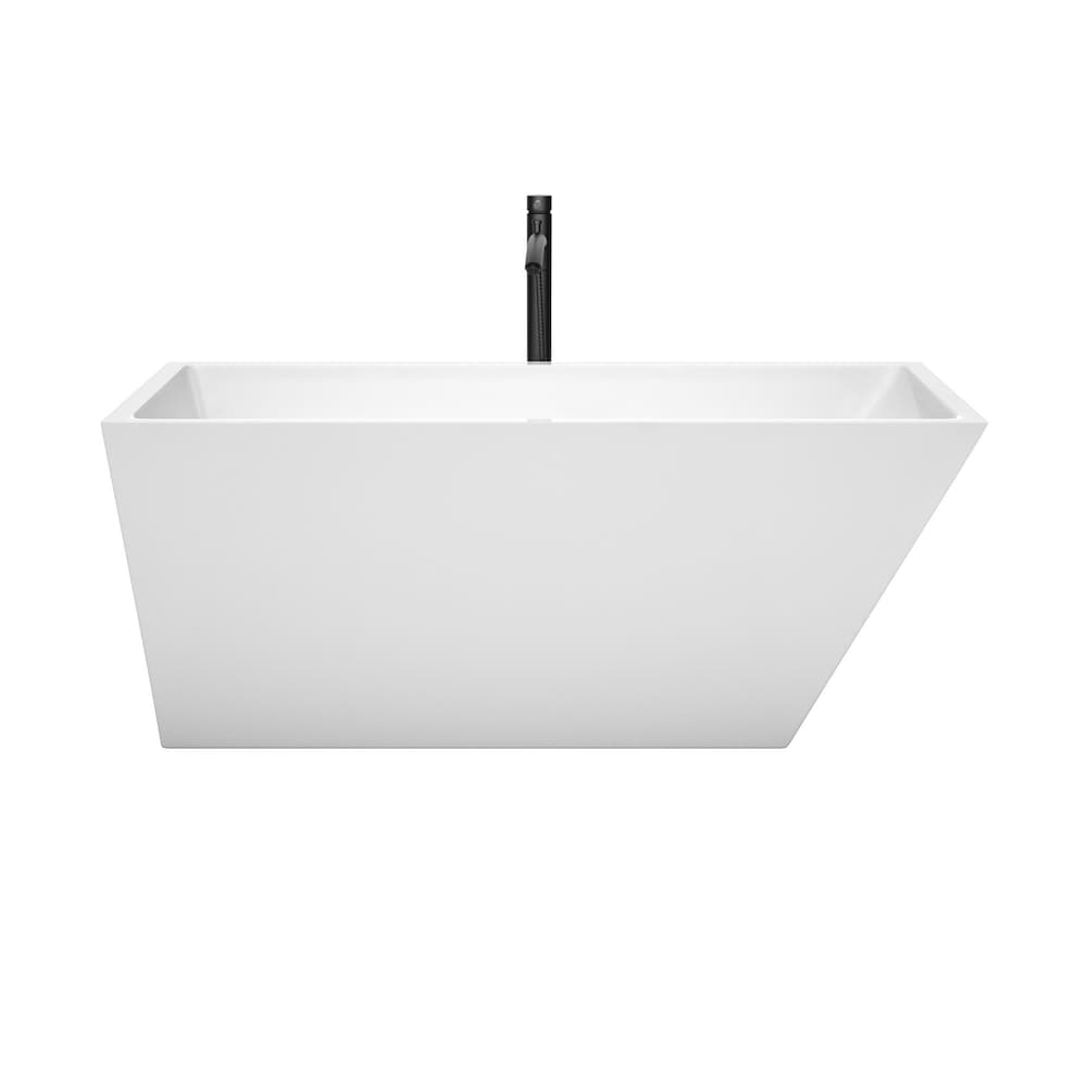 Baignoire autoportante Hannah de 59 pouces en blanc avec garniture blanche brillante et robinet en noir mat