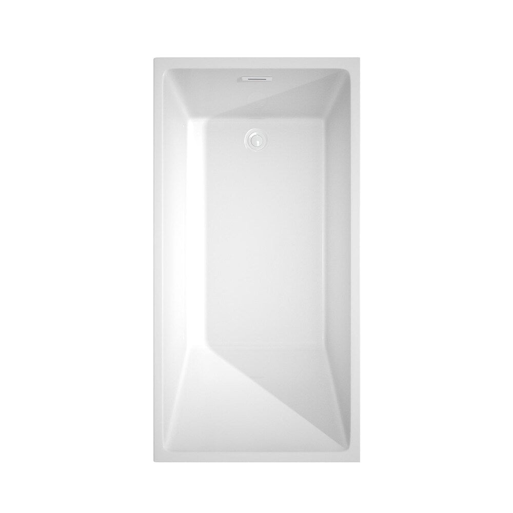 Baignoire autoportante Hannah de 59 pouces en blanc avec garniture blanche brillante et robinet en noir mat
