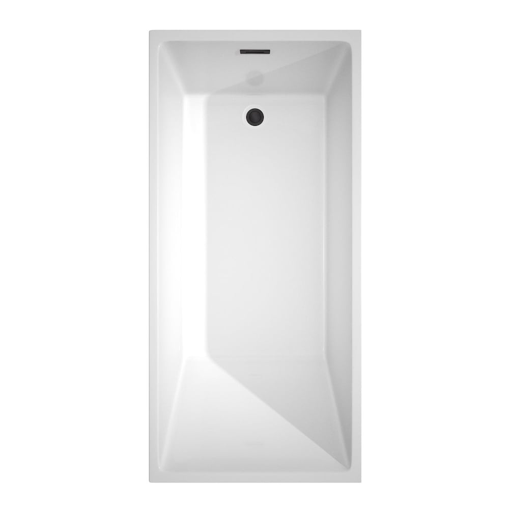 Hannah 67 inch Freestanding Bathtub in White with Faucet, Drain and Overflow Trim in Matte Black