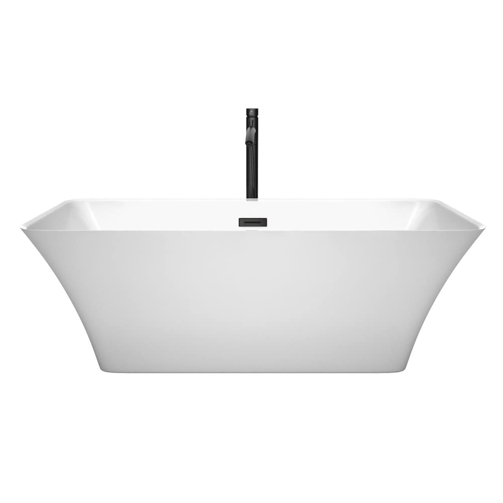 Tiffany 67 inch Freestanding Bathtub in White with Faucet, Drain and Overflow Trim in Matte Black