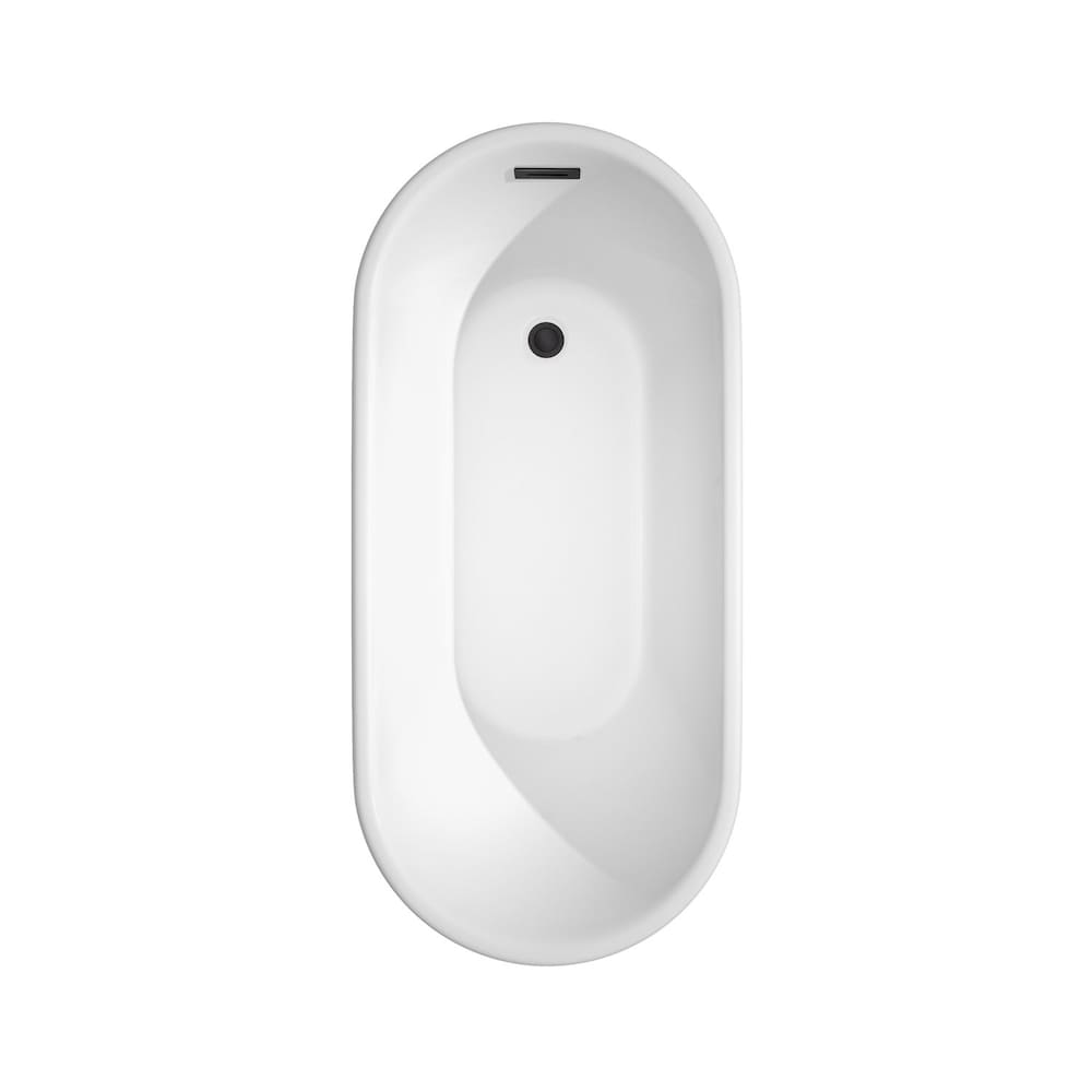 Baignoire autoportante Ursula de 59 pouces en blanc avec robinet, drain et garniture de trop-plein en noir mat