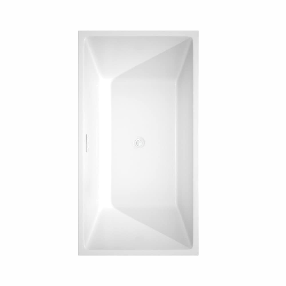 Sara 59 inch Freestanding Bathtub in White with Shiny White Trim and Faucet in Brushed Gold