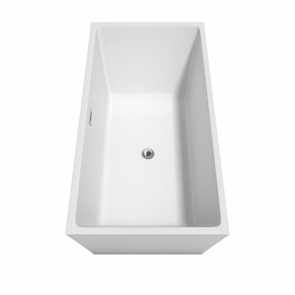 Sara 63 inch Freestanding Bathtub in White with Polished Chrome Trim and Faucet in Matte Black
