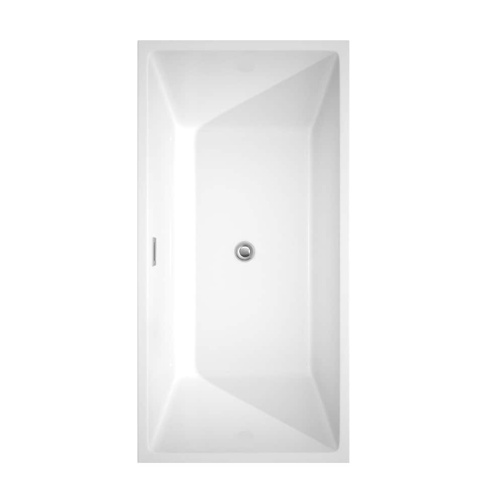 Sara 63 inch Freestanding Bathtub in White with Polished Chrome Trim and Faucet in Matte Black