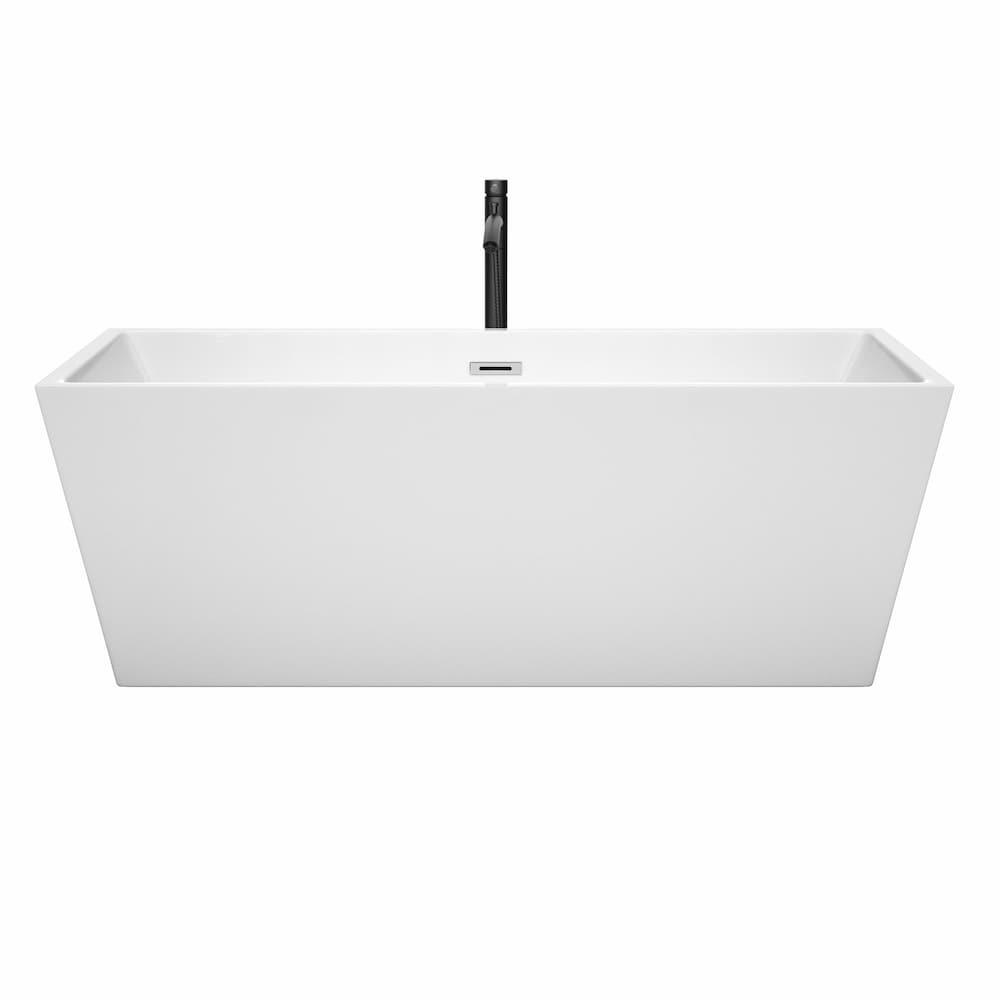 Sara 67 inch Freestanding Bathtub in White with Polished Chrome Trim and Faucet in Matte Black