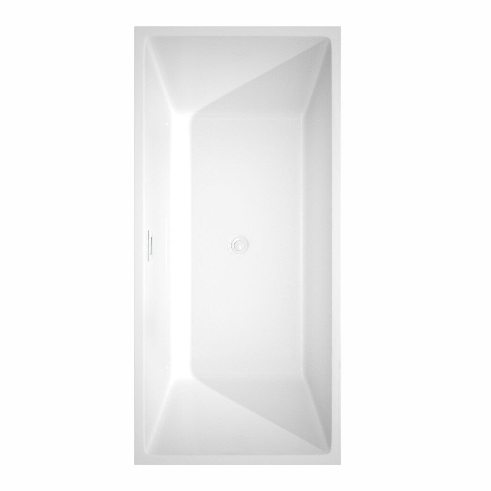 Baignoire autoportante Sara de 67 pouces en blanc avec garniture blanche brillante et robinet en or brossé