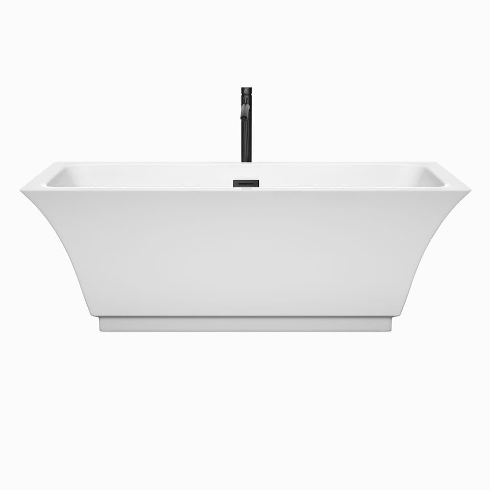 Baignoire autoportante Galina de 67 pouces en blanc avec robinet, drain et garniture de trop-plein en noir mat
