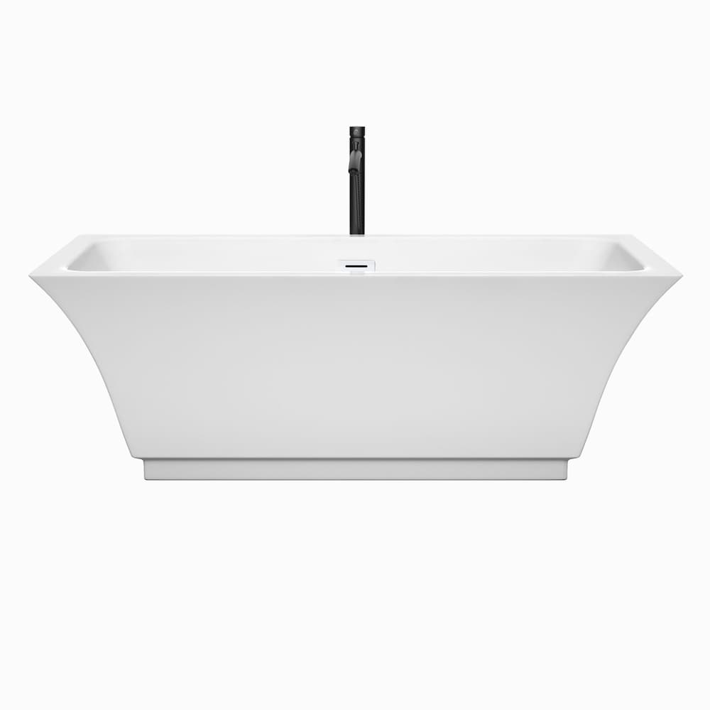 Galina 67 inch Freestanding Bathtub in White with Shiny White Trim and Faucet in Matte Black