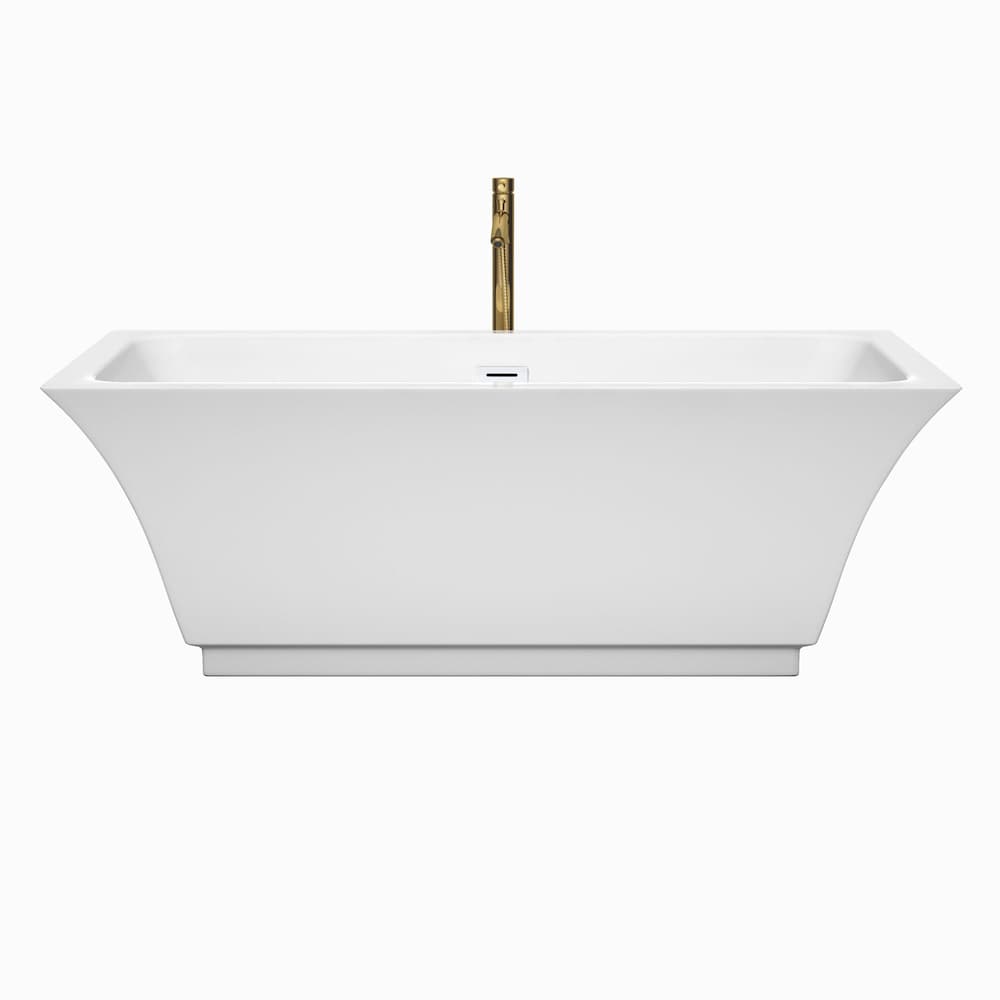 Galina 67 inch Freestanding Bathtub in White with Shiny White Trim and Faucet in Brushed Gold