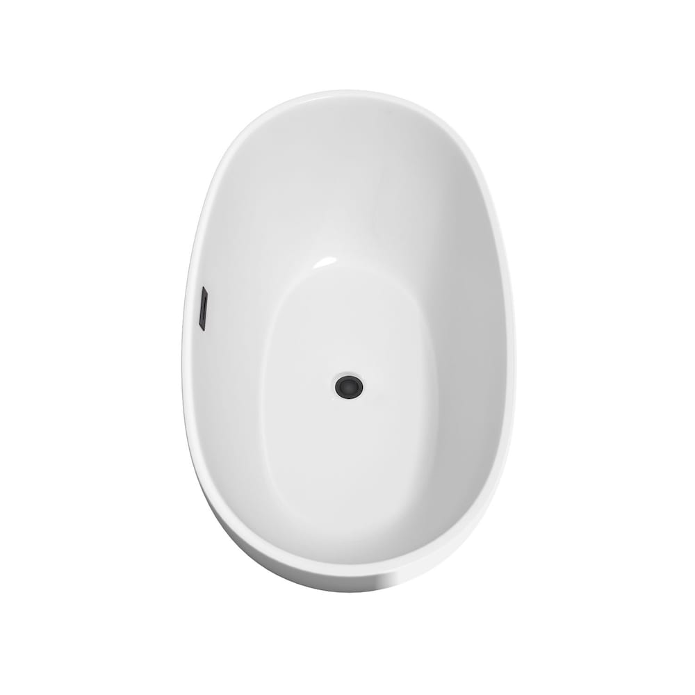 Juno 59 inch Freestanding Bathtub in White with Faucet, Drain and Overflow Trim in Matte Black