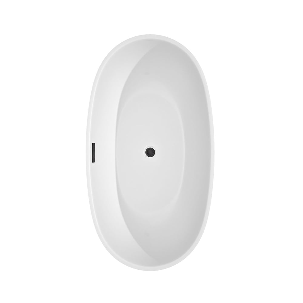 Juno 59 inch Freestanding Bathtub in White with Faucet, Drain and Overflow Trim in Matte Black