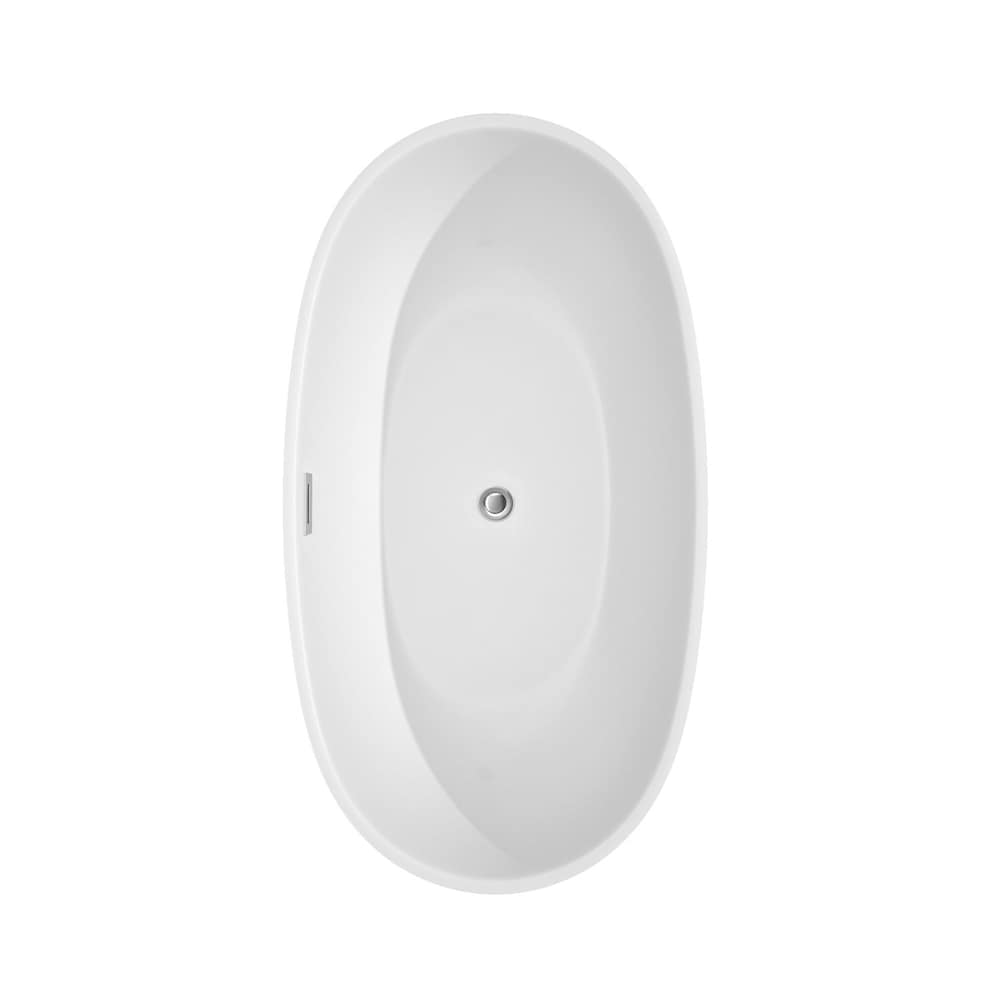 Juno 59 inch Freestanding Bathtub in White with Polished Chrome Trim and Faucet in Matte Black