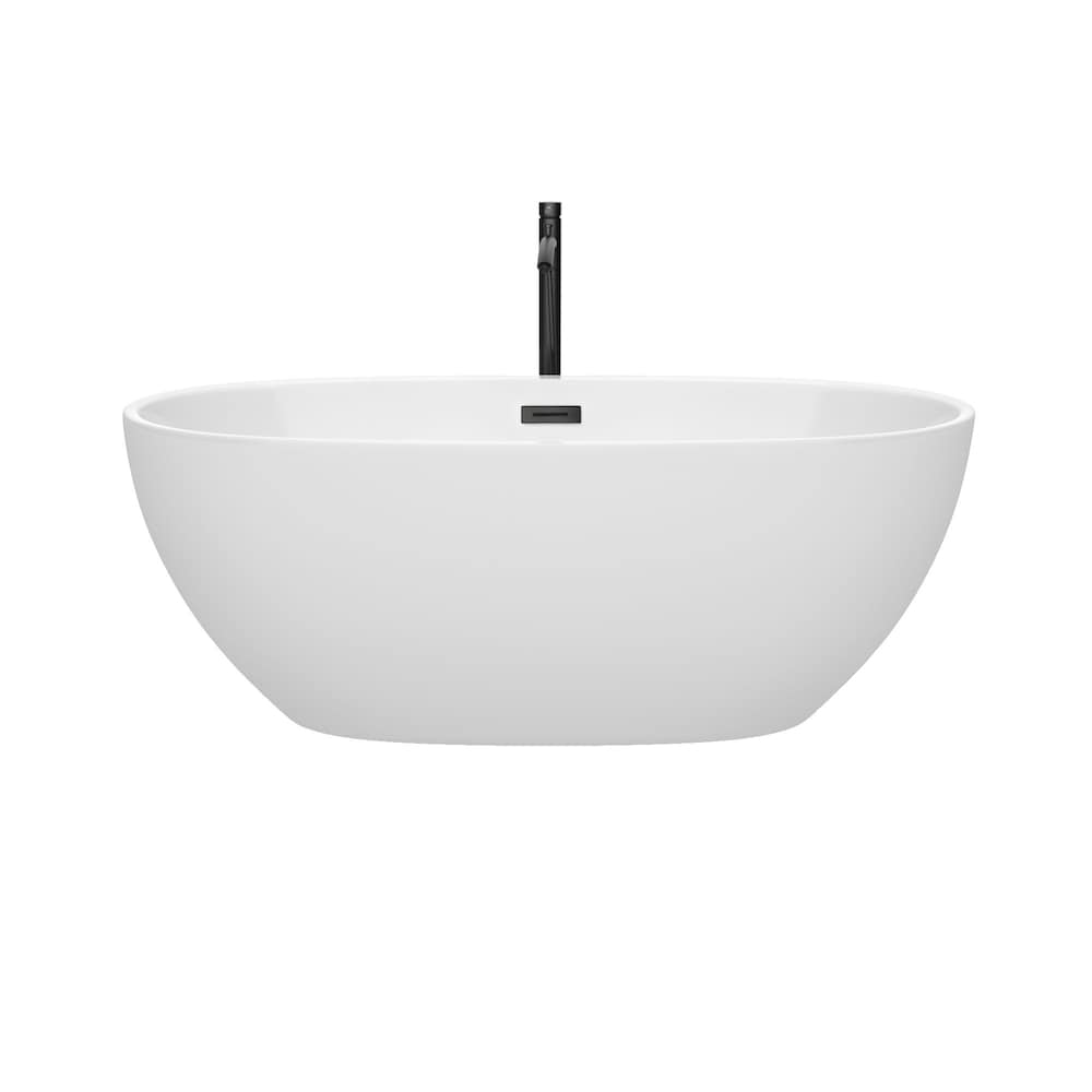 Baignoire autoportante Juno de 63 pouces en blanc avec robinet, drain et garniture de trop-plein en noir mat