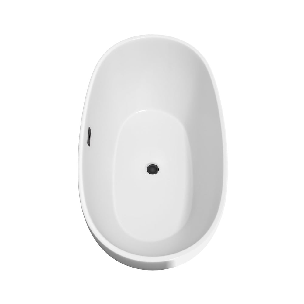 Baignoire autoportante Juno de 63 pouces en blanc avec robinet, drain et garniture de trop-plein en noir mat
