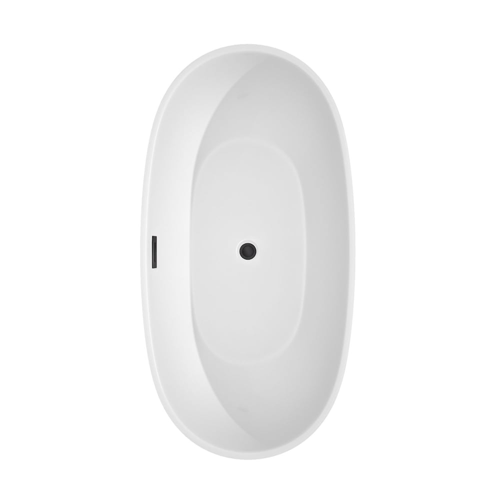 Baignoire autoportante Juno de 63 pouces en blanc avec robinet, drain et garniture de trop-plein en noir mat