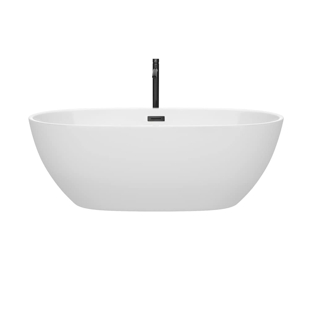 Baignoire autoportante Juno de 67 pouces en blanc avec robinet, drain et garniture de trop-plein en noir mat