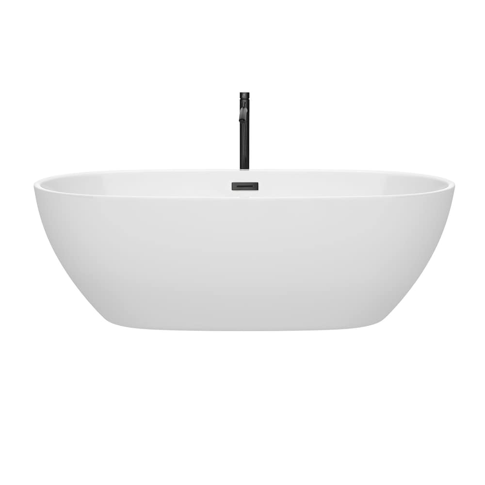 Baignoire autoportante Juno de 71 pouces en blanc avec robinet, drain et garniture de trop-plein en noir mat