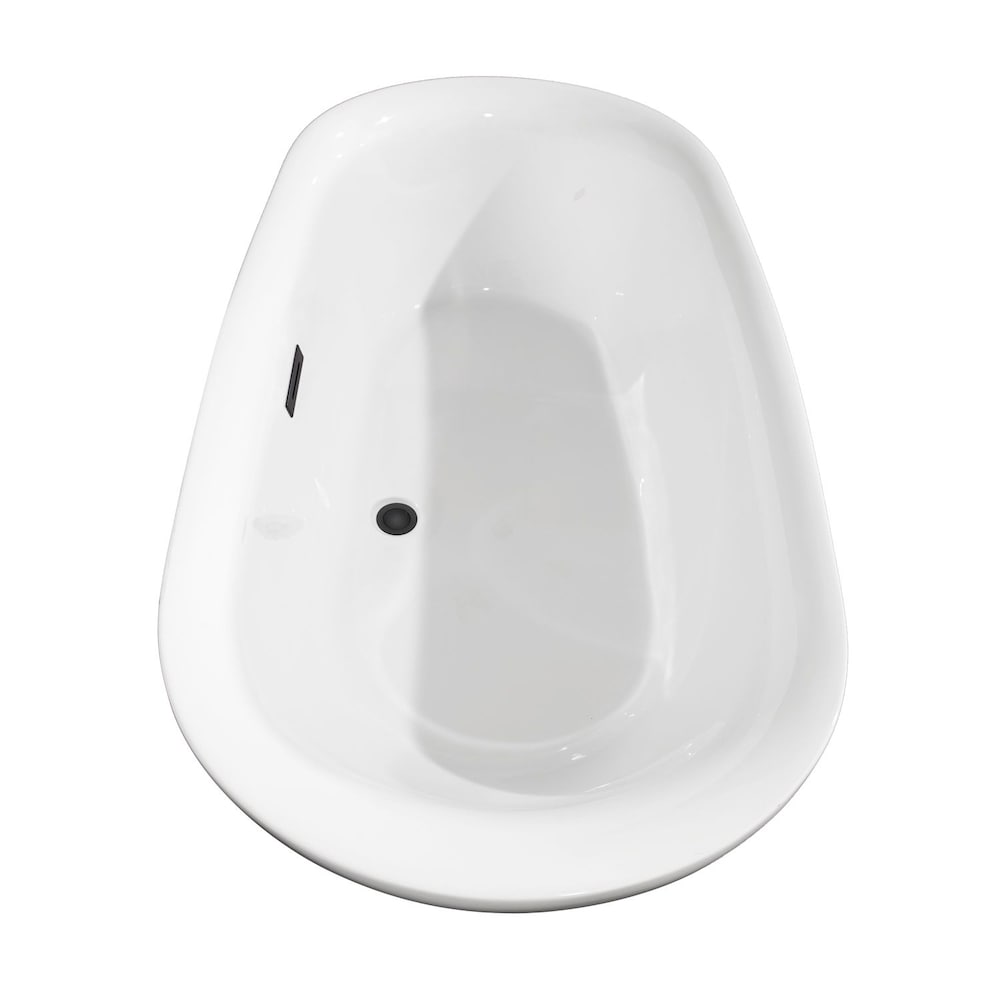 Baignoire autoportante Melissa de 65 pouces en blanc avec robinet, drain et garniture de trop-plein en noir mat