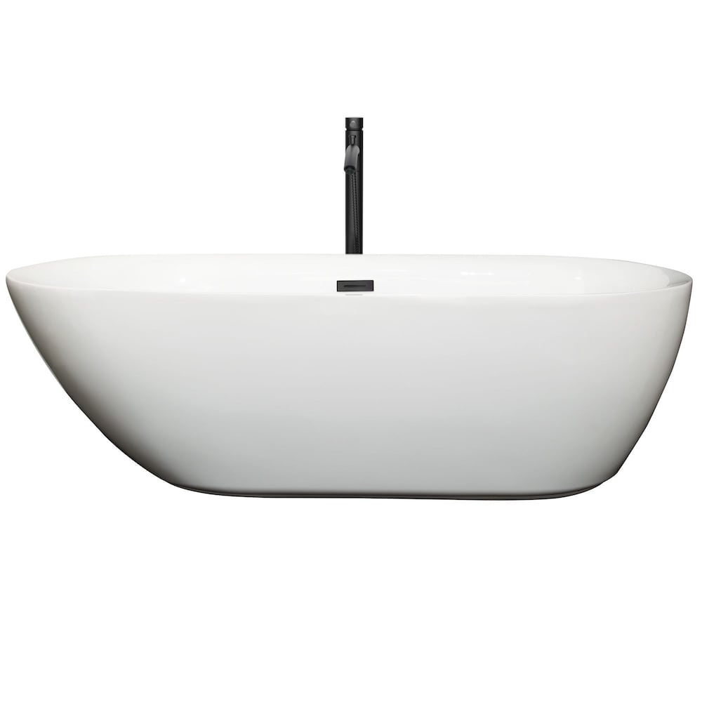 Baignoire autoportante Melissa de 71 pouces en blanc avec robinet, drain et garniture de trop-plein en noir mat