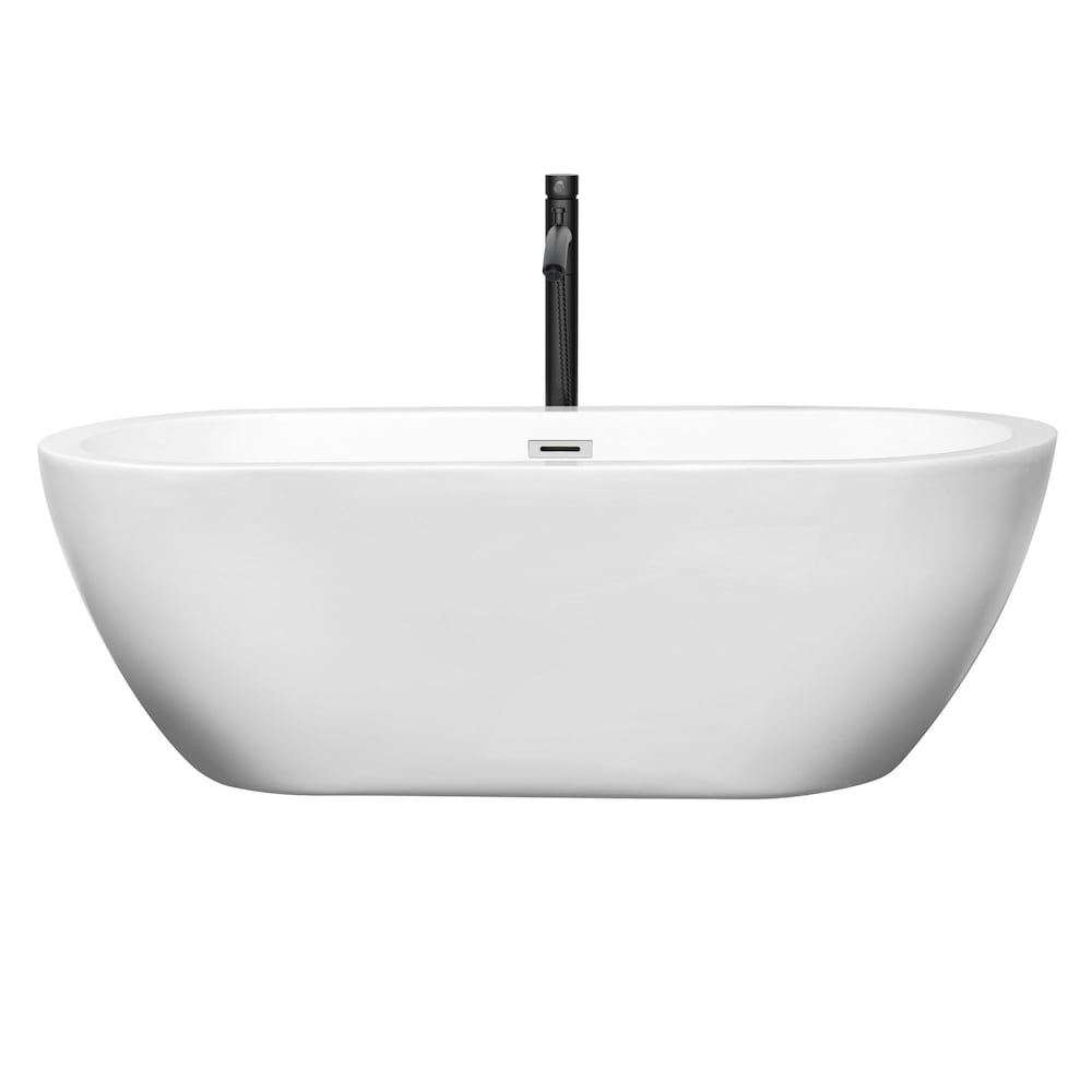 Soho 68 inch Freestanding Bathtub in White with Polished Chrome Trim and Faucet in Matte Black
