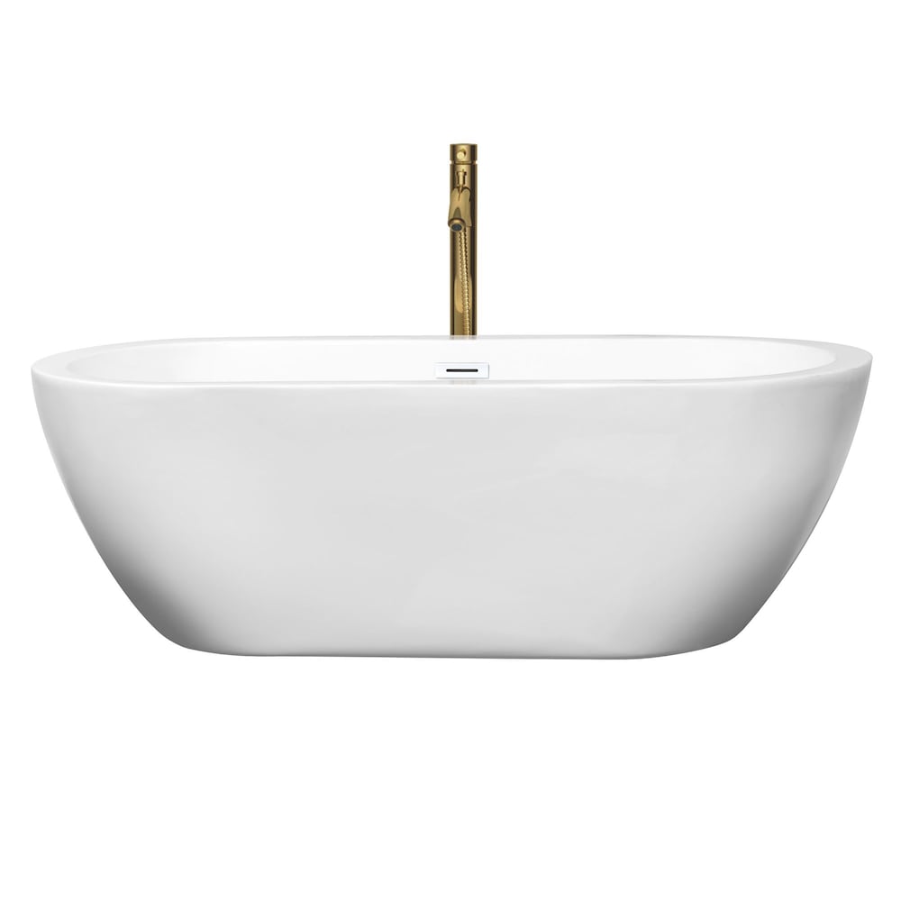 Soho 68 inch Freestanding Bathtub in White with Shiny White Trim and Faucet in Brushed Gold