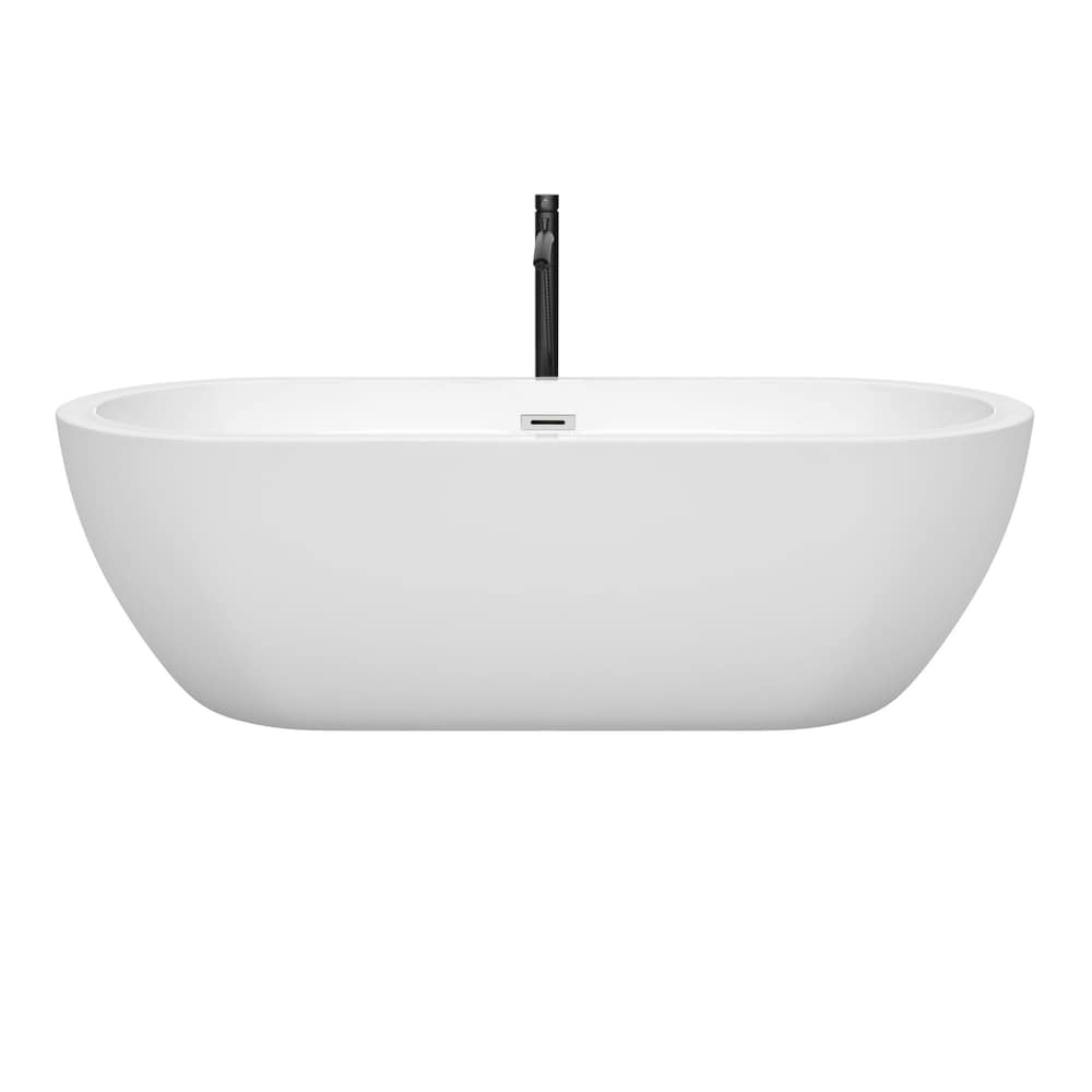 Soho 72 inch Freestanding Bathtub in White with Polished Chrome Trim and Faucet in Matte Black