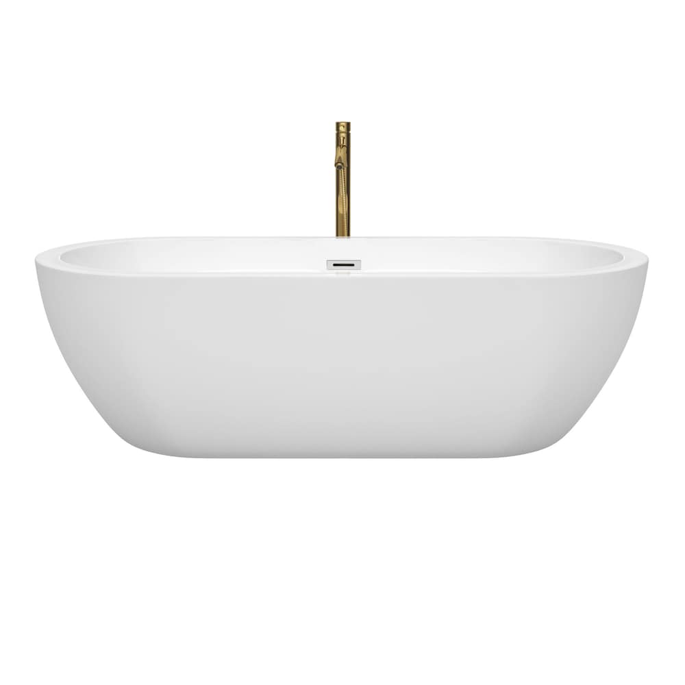 Soho 72 inch Freestanding Bathtub in White with Polished Chrome Trim and Faucet in Brushed Gold