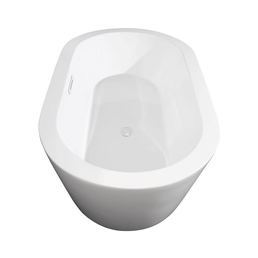 Baignoire autoportante Mermaid de 60 pouces en blanc avec garniture blanche brillante et robinet en or brossé