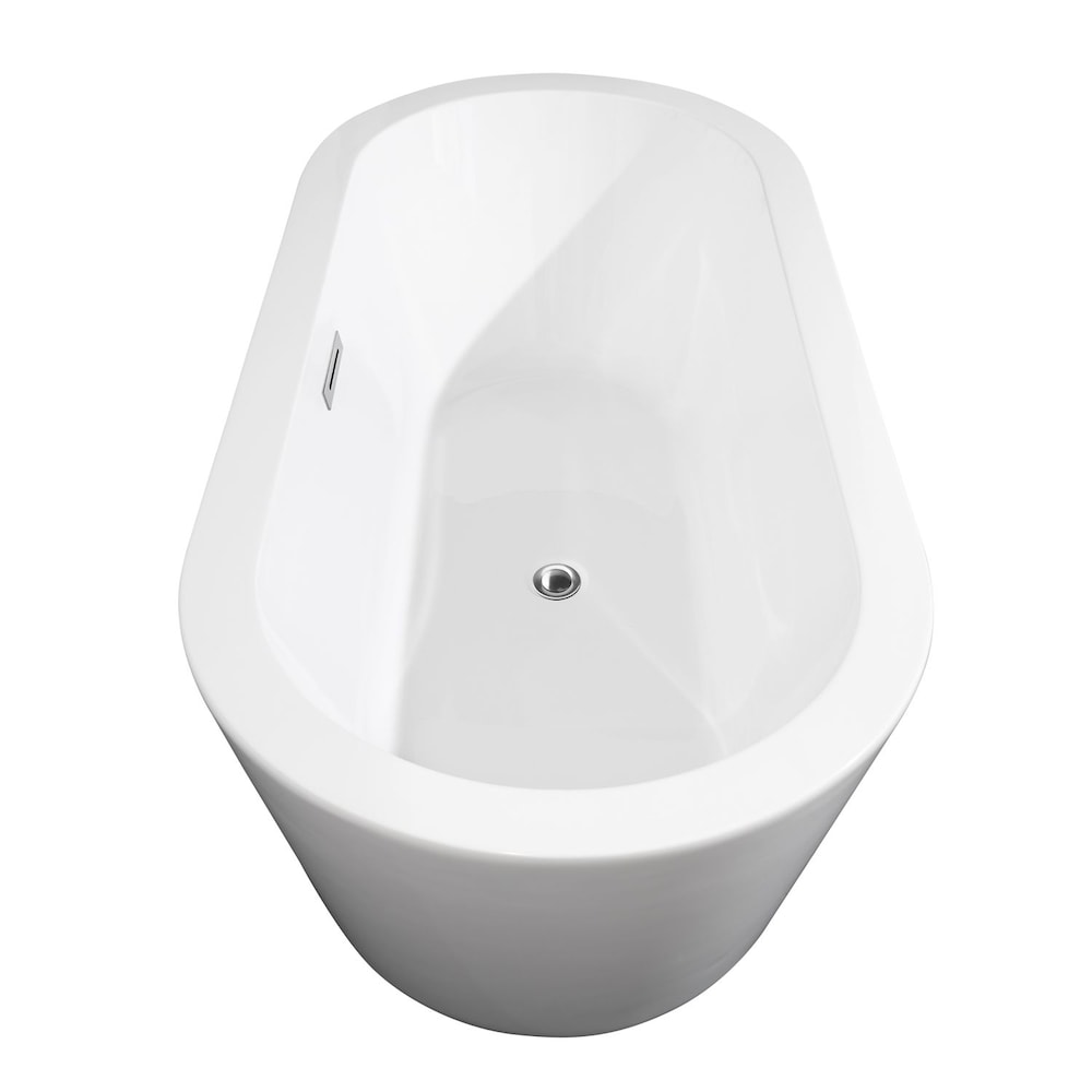 Baignoire autoportante Mermaid de 67 pouces en blanc avec garniture en chrome poli et robinet en or brossé