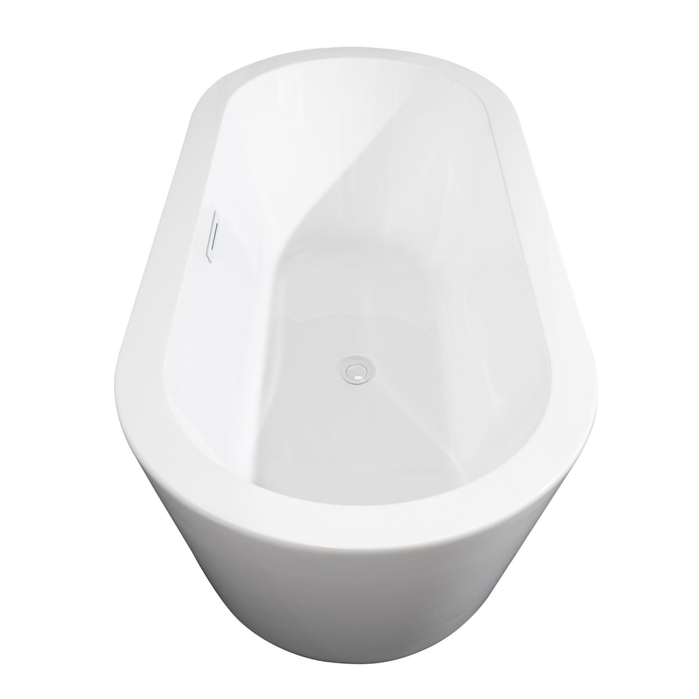 Mermaid 67 inch Freestanding Bathtub in White with Shiny White Trim and Faucet in Matte Black