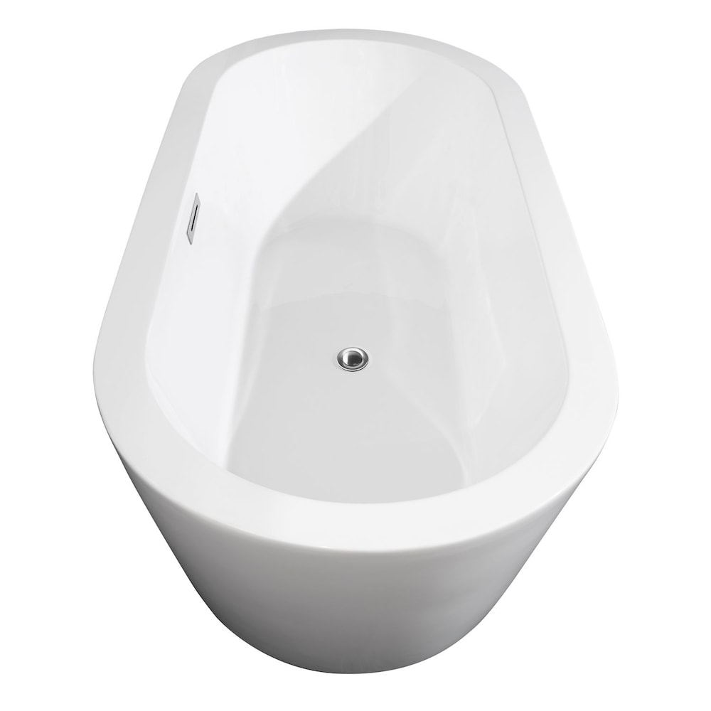 Baignoire autoportante Mermaid de 71 pouces en blanc avec garniture en chrome poli et robinet en noir mat