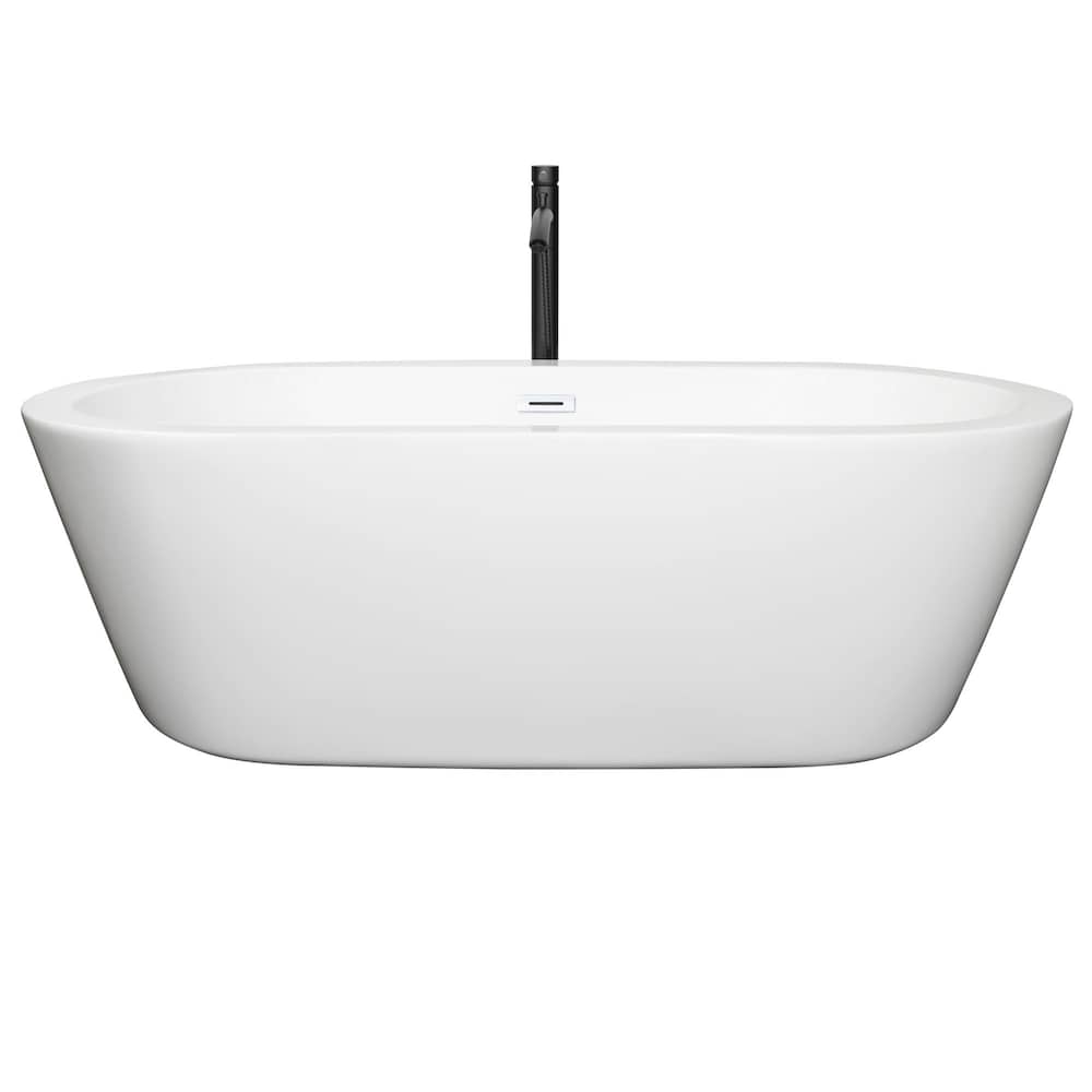 Mermaid 71 inch Freestanding Bathtub in White with Shiny White Trim and Faucet in Matte Black