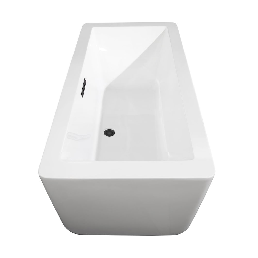 Laura 59 inch Freestanding Bathtub in White with Faucet, Drain and Overflow Trim in Matte Black