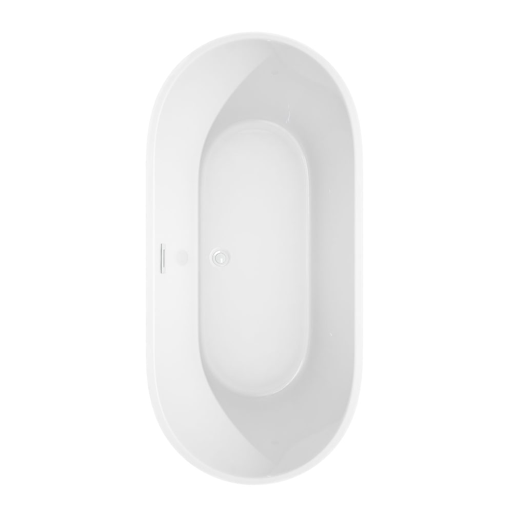 Baignoire autoportante Carissa de 67 pouces en blanc avec garniture blanche brillante et robinet en or brossé
