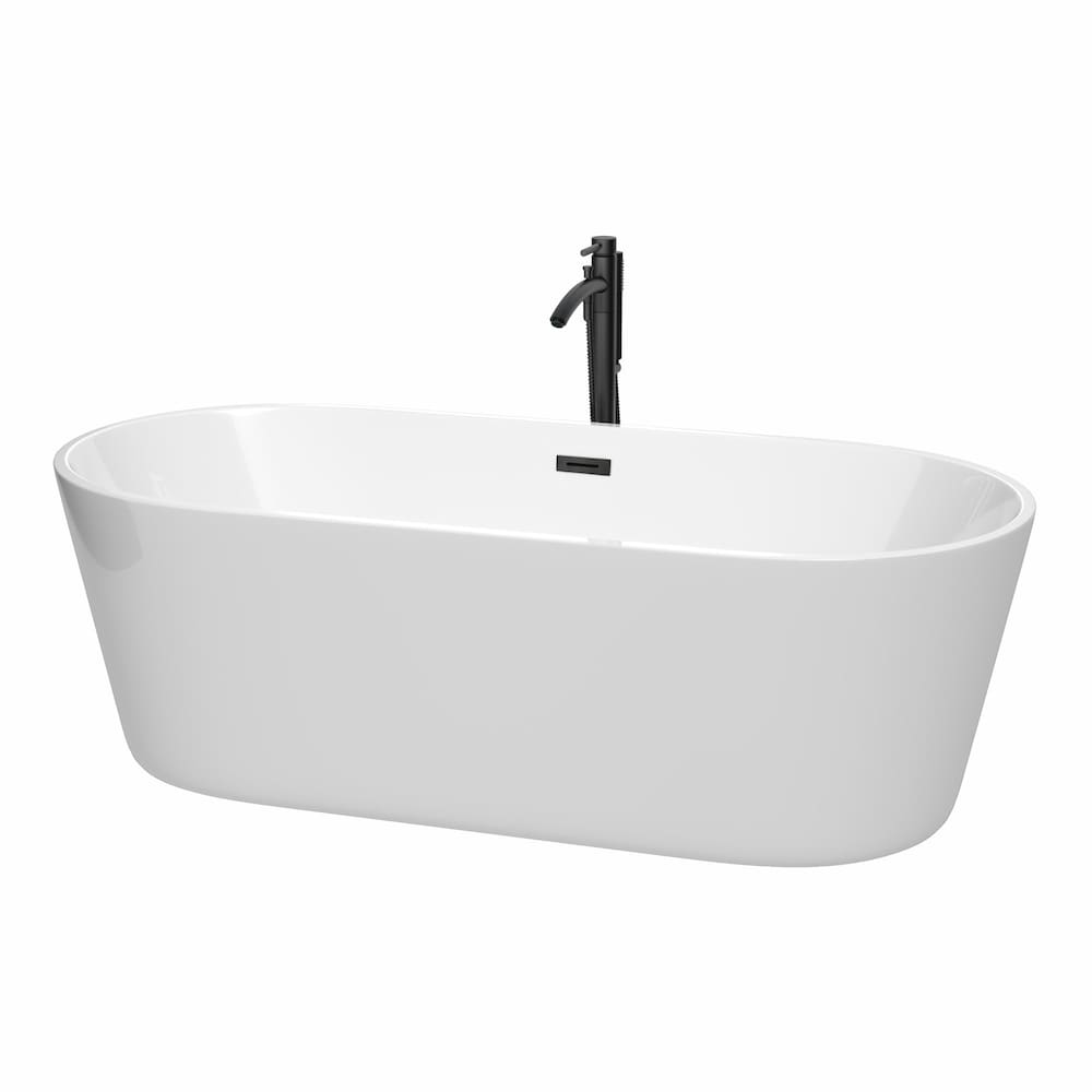 Carissa 71 inch Freestanding Bathtub in White with Faucet, Drain and Overflow Trim in Matte Black