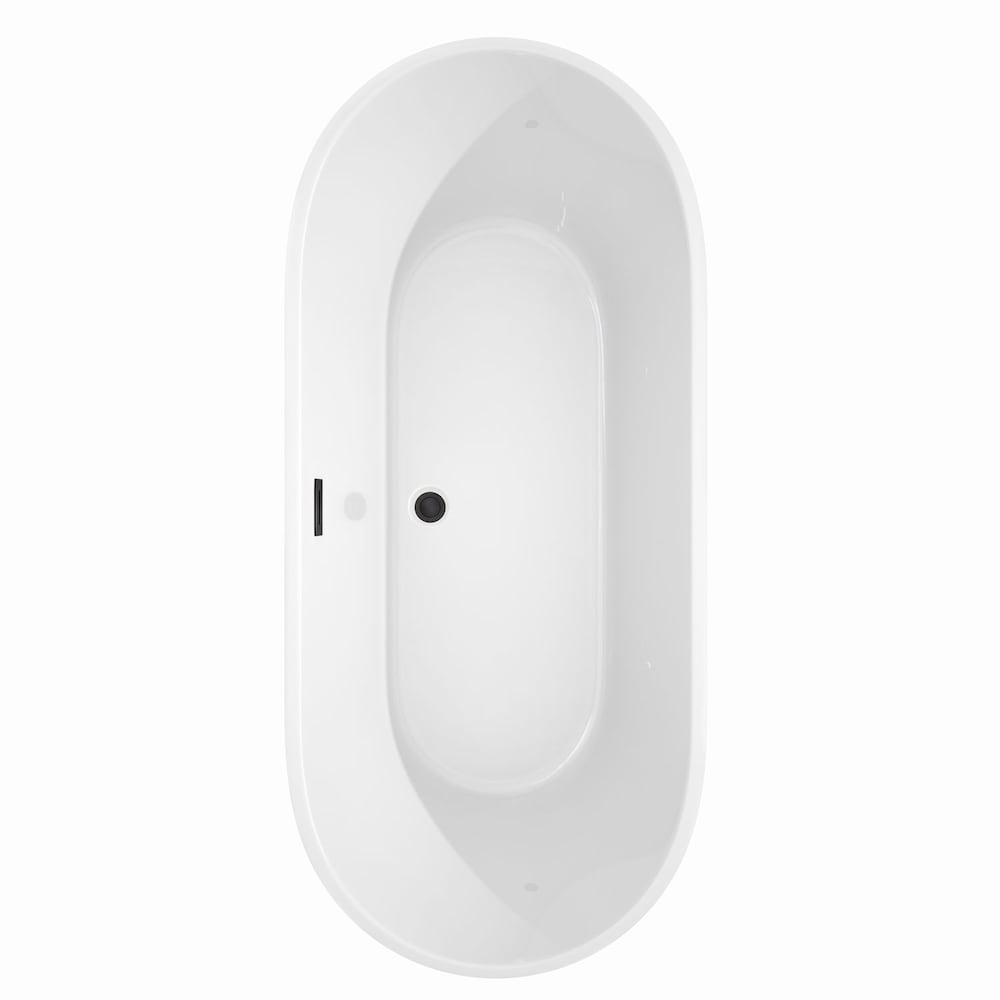 Carissa 71 inch Freestanding Bathtub in White with Faucet, Drain and Overflow Trim in Matte Black