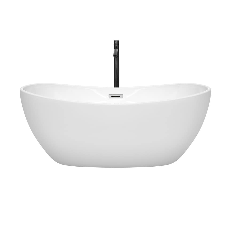 Baignoire autoportante Rebecca de 60 pouces en blanc avec garniture en chrome poli et robinet en noir mat