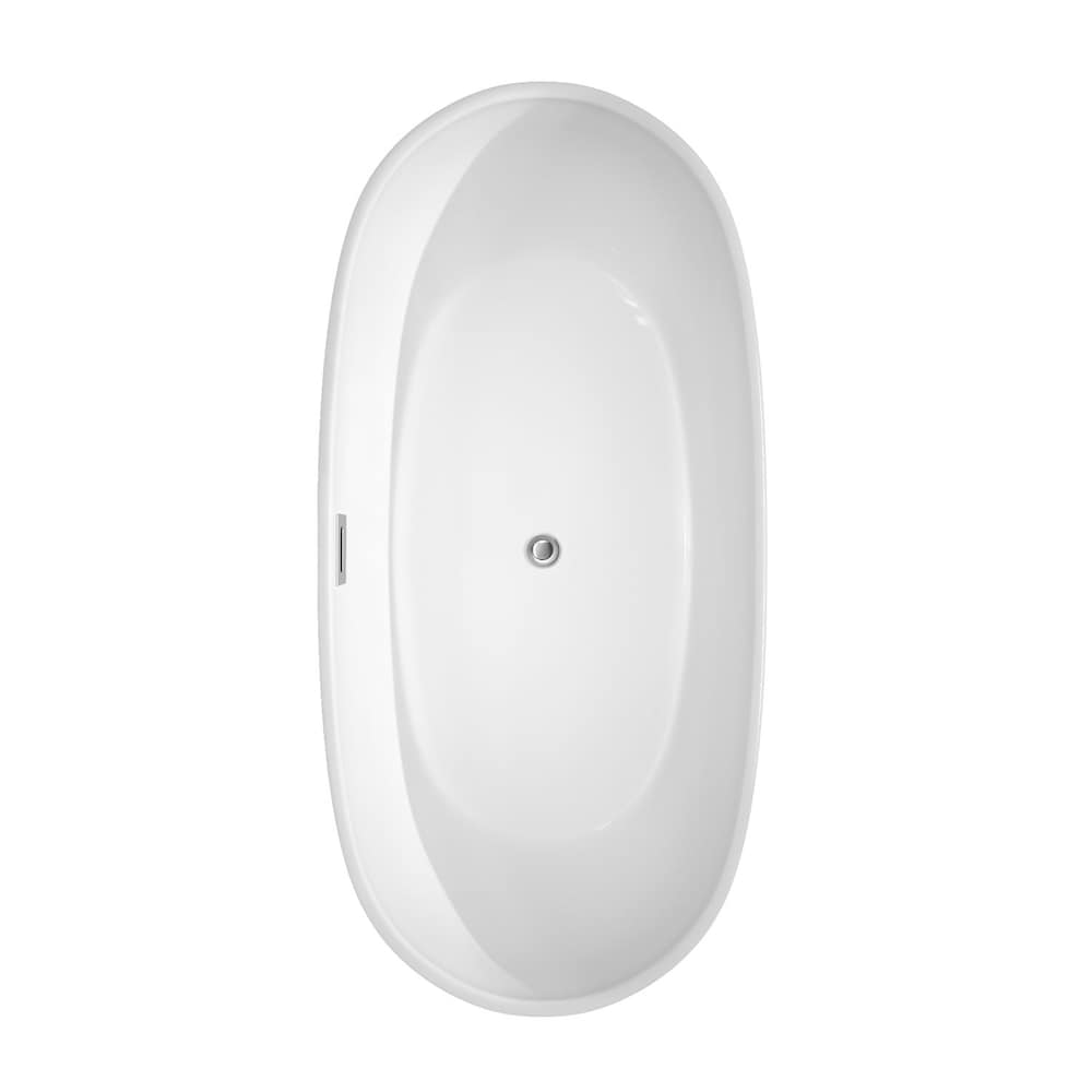 Rebecca 65 inch Freestanding Bathtub in White with Polished Chrome Trim and Faucet in Brushed Gold