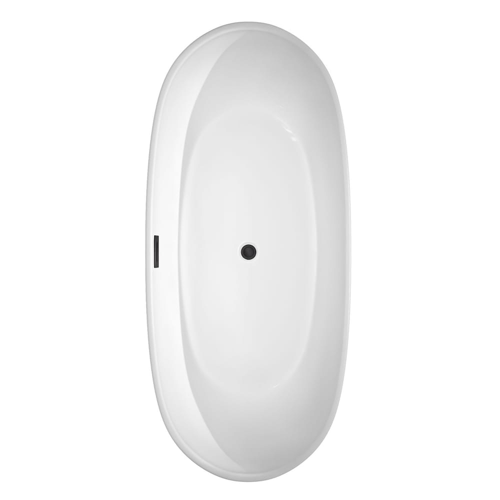 Rebecca 70 inch Freestanding Bathtub in White with Faucet, Drain and Overflow Trim in Matte Black