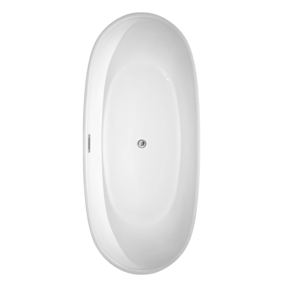 Rebecca 70 inch Freestanding Bathtub in White with Polished Chrome Trim and Faucet in Matte Black