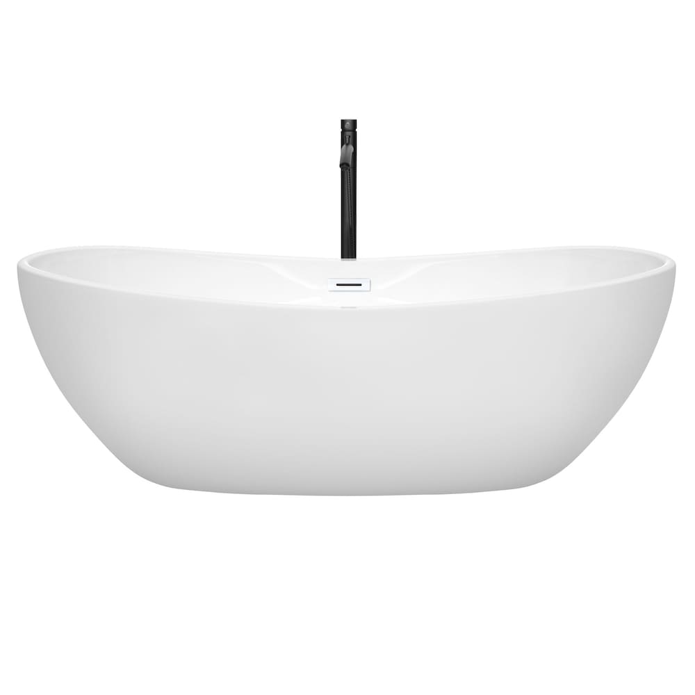 Rebecca 70 inch Freestanding Bathtub in White with Shiny White Trim and Faucet in Matte Black