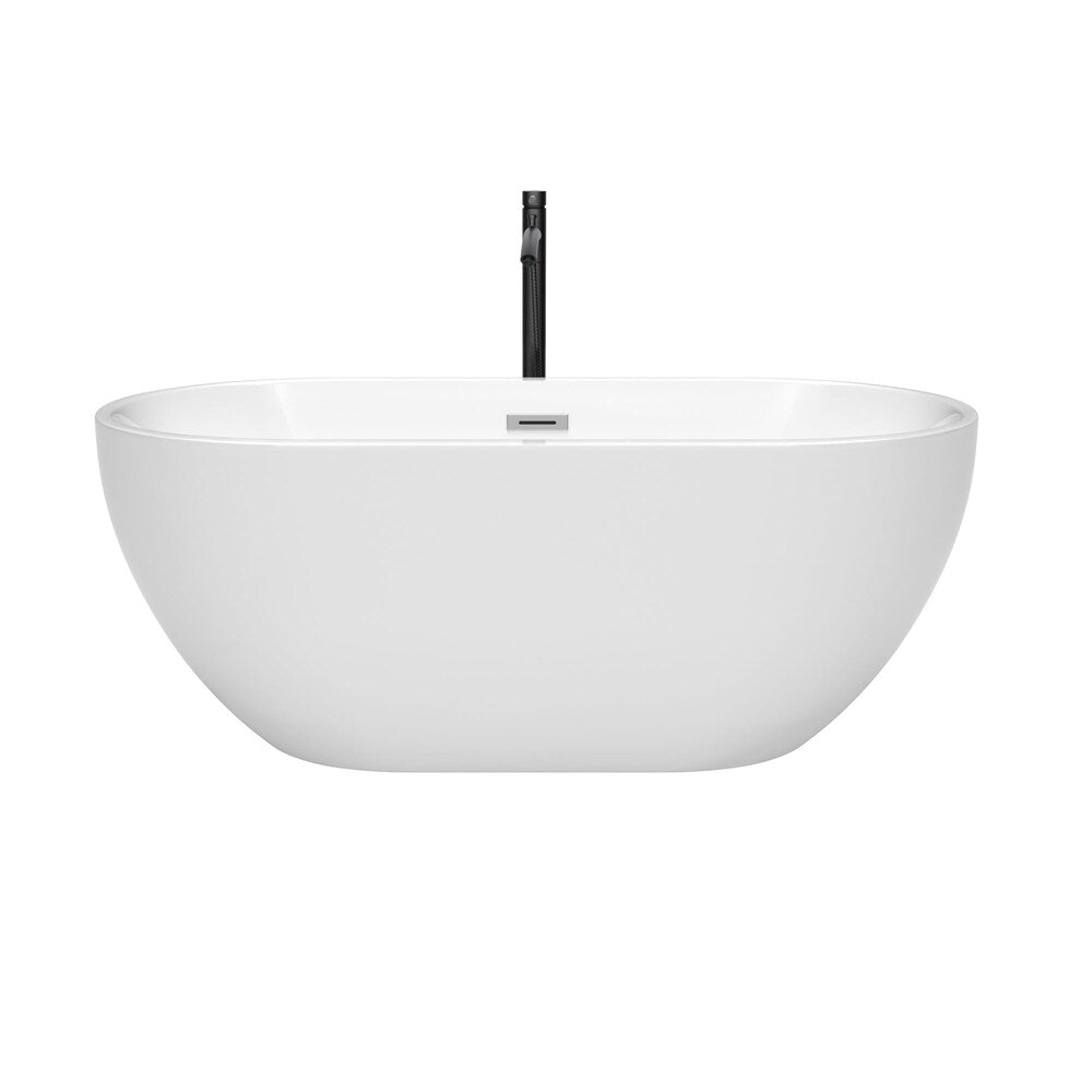 Brooklyn 60 inch Freestanding Bathtub in White with Polished Chrome Trim and Faucet in Matte Black