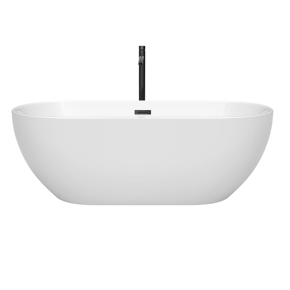 Brooklyn 67 inch Freestanding Bathtub in White with Faucet, Drain and Overflow Trim in Matte Black
