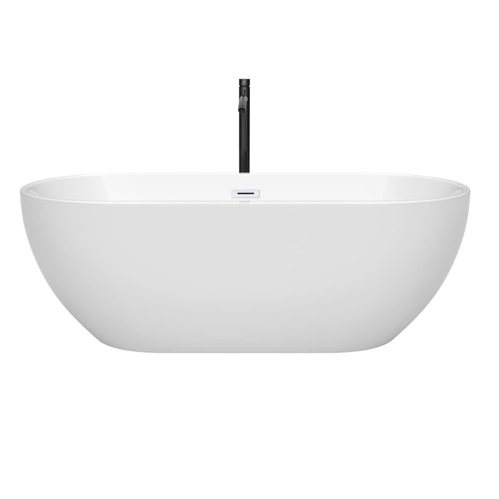 Brooklyn 67 inch Freestanding Bathtub in White with Shiny White Trim and Faucet in Matte Black