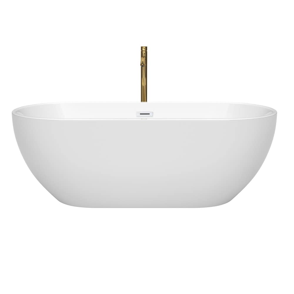 Brooklyn 67 inch Freestanding Bathtub in White with Shiny White Trim and Faucet in Brushed Gold