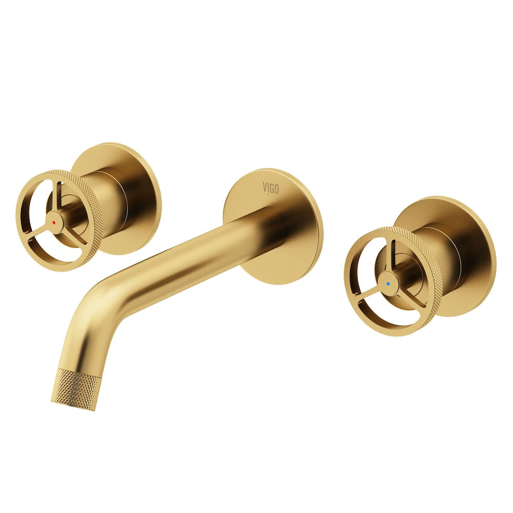 Cass 2-Handle Wall Mount Bathroom Faucet in Matte Brushed Gold