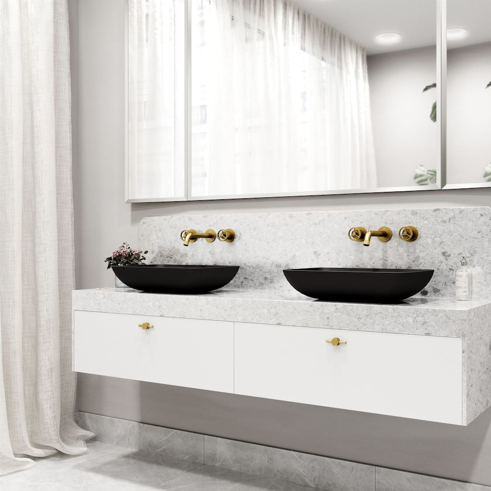 Robinet de salle de bain mural à 2 poignées Cass en or brossé mat